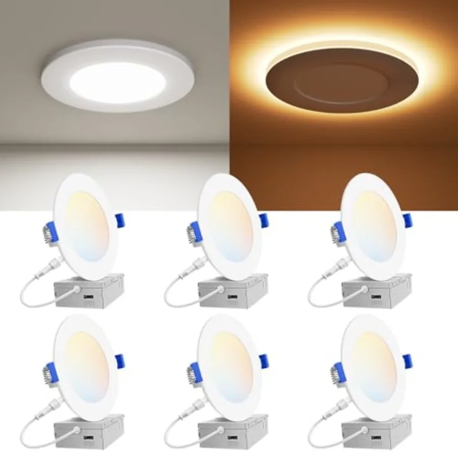 

Pack 5CCT Recessed Light with Night Light, Canless LED Recessed Lighting, 2700K-5000K Selectable, 9.5W=80W, 810LM Dimmable Rece