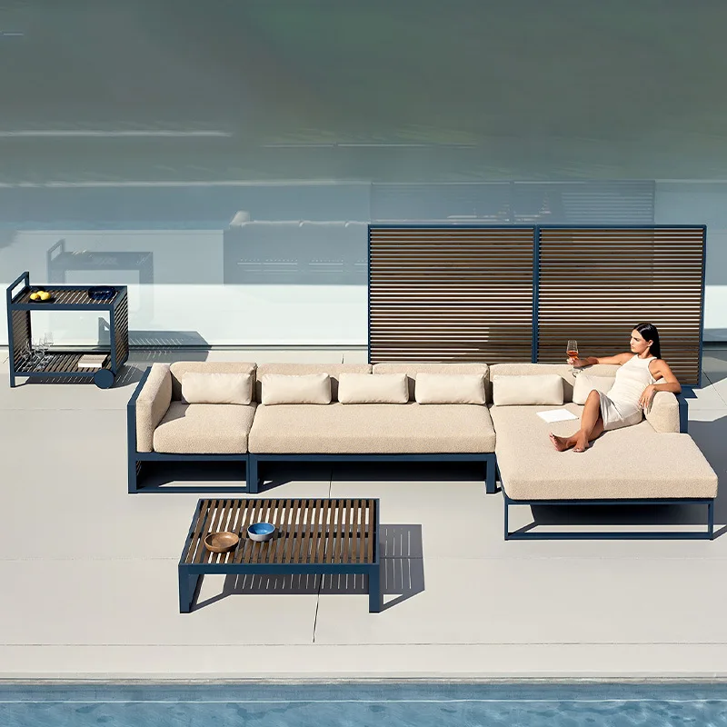 مجموعة أريكة خارجية مصنوعة من سبائك الألومنيوم في الهواء الطلق وغرفة الشمس في الهواء الطلق وحديقة الفندق أريكة ترفيهية شهيرة للحماية من المطر والشمس #2