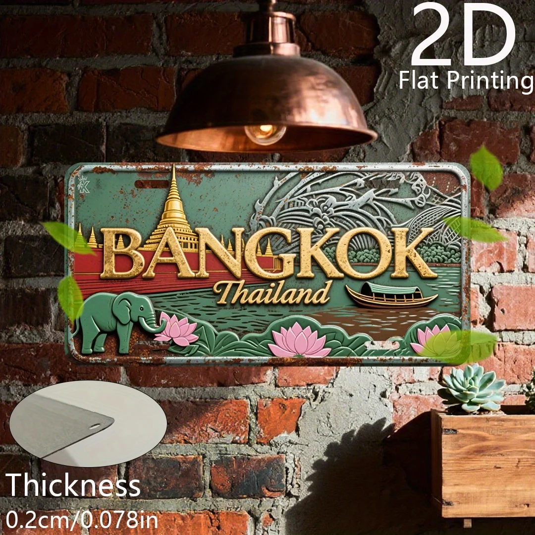 2D Flat, 1pc Retro Bangkok Thailand License Plate Wall Art - 6