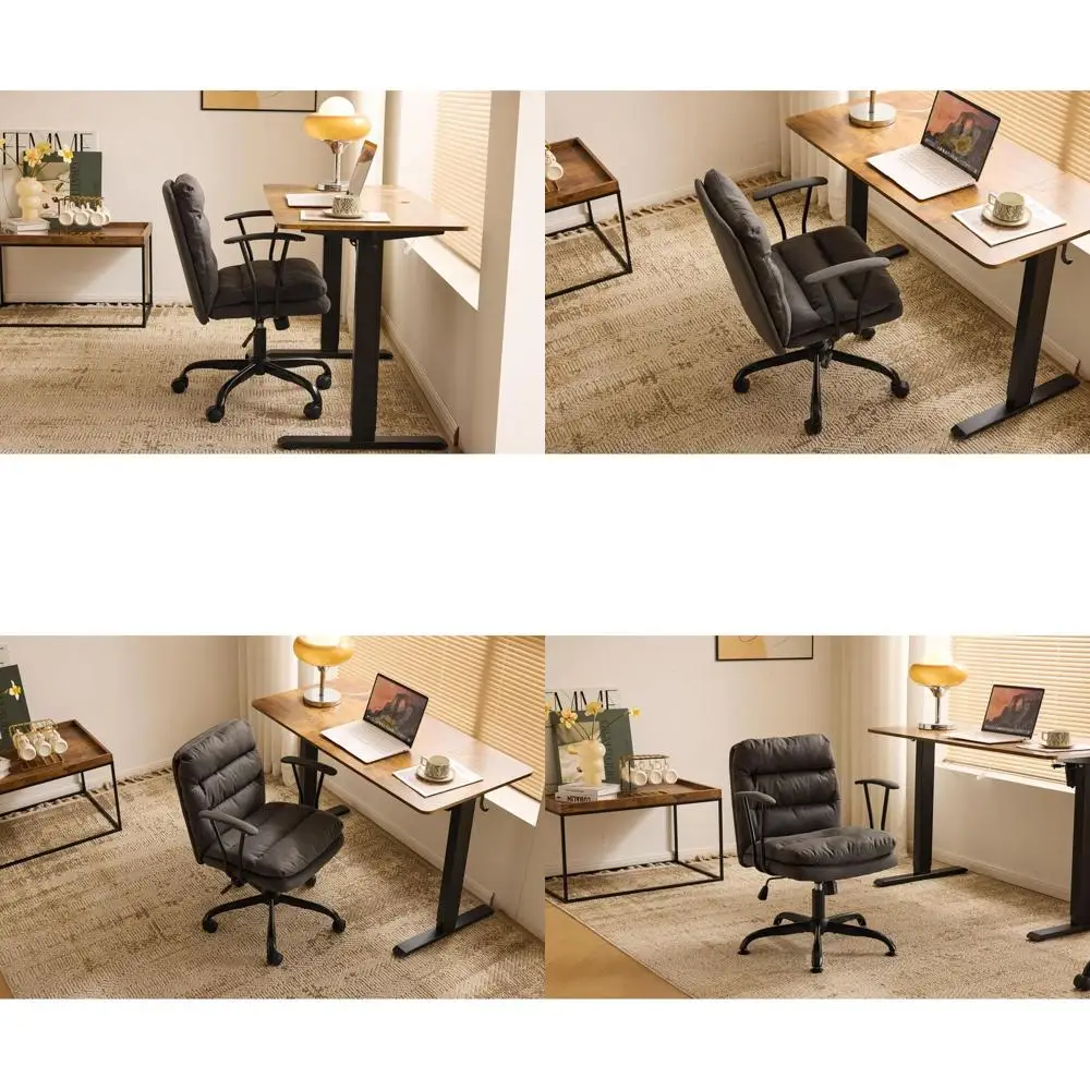 

Grey Upholstered Swivel Chair with Adjustable Armrests, Padded Seat, and Dual Base for Home Office, Sewing, Makeup, and Teen Roo