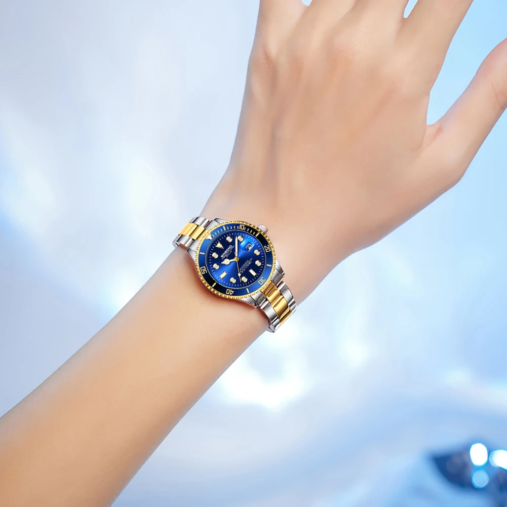 BINBOND ساعات نسائية B920L موضة أنيقة ساعة كوارتز أصلية لسيدة مقاوم للماء الفولاذ المقاوم للصدأ مضيئة تاريخ الاتجاه الجديد