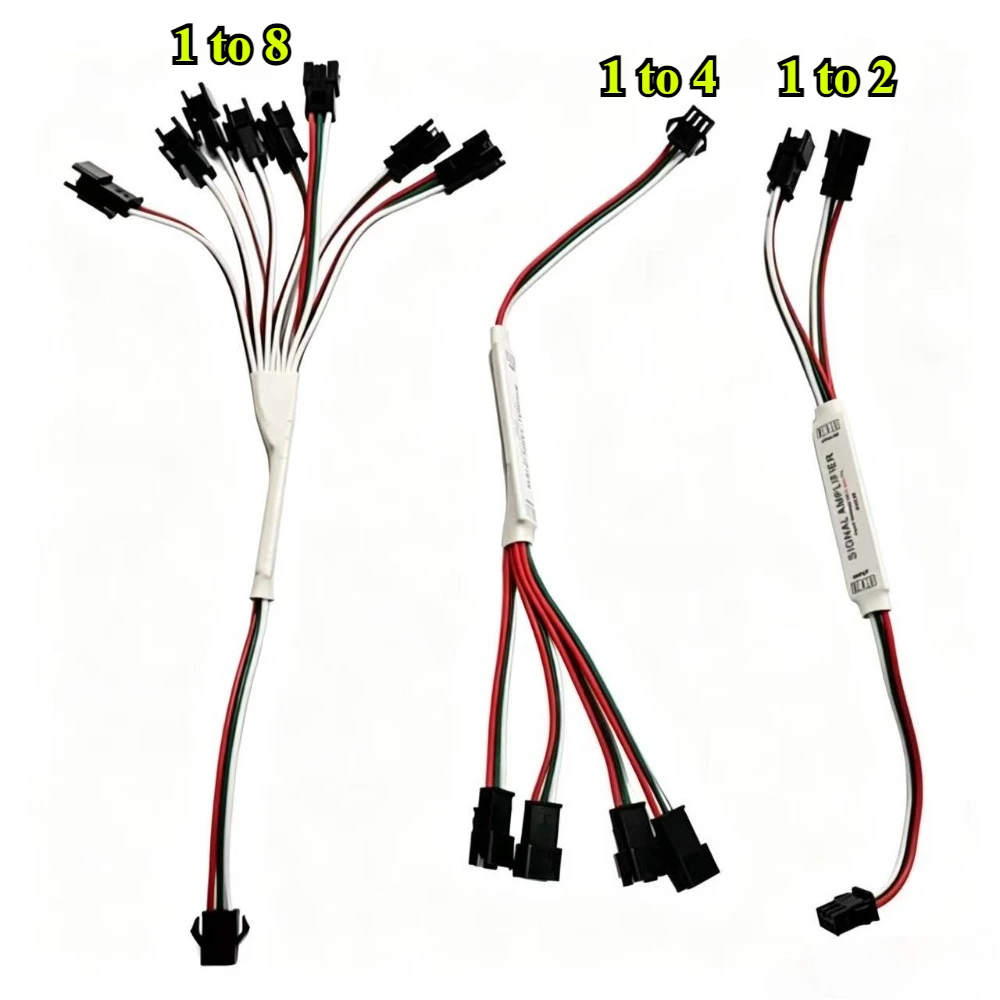 Mini LED Signal Amplifier 1-to-2/3/4/8 TTL Repeater Module for WS2812B/SK6812 RGBIC Strip 3Pin Addressable Pixel Lights 5-24V