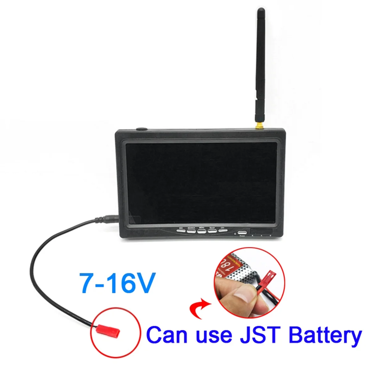 N36R_DB 5.8G 48CH 7 polegadas TN FPV Monitor 1024x600 TFT LCD Tela DC 7-16V