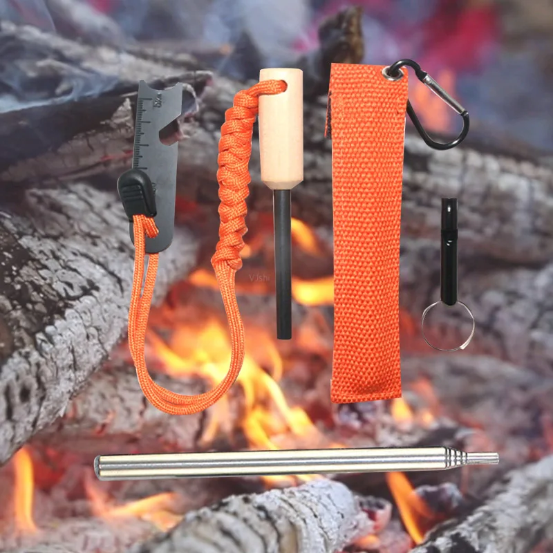 1 Set Same As Bear Grylls' Style Survival Fire Starter Magnesium Flint Rod Portable Emergency Lighters for Camping Hiking Tools