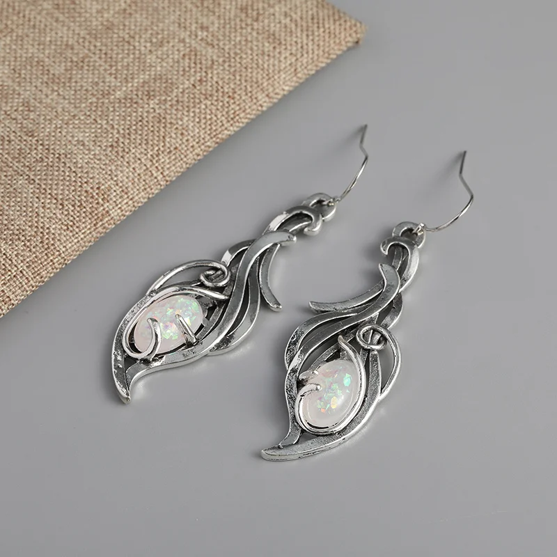 Charming Oval Fire Opal Earring For Women Bohemian Silver Color Drop Earrings Wedding Anniversary Jewelry Gift Accessories