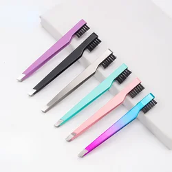 Stainless Steel Brush Eyebrow Clipper Brush Oblique Mouth Tweezers Eyebrow Trimming and Plucking Hair and Beard Beauty Tools