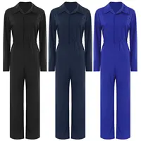 Women Cargo Pants One-Piece Suit Full Long Coverall Sports Casual Solid Color Turn-Down Collar Jumpsuit for Work Travel Holiday - Image 5