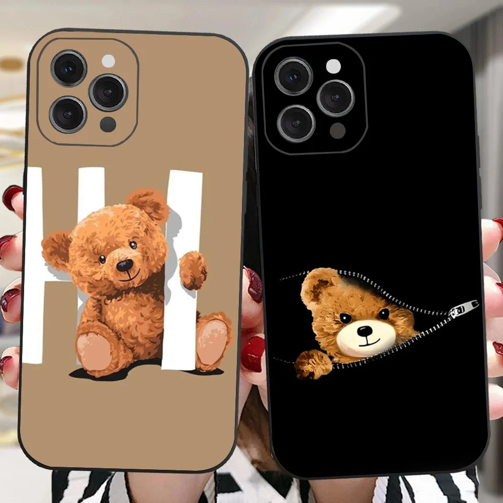 T-Ted B-Bear Phone Case For IPhone 16 15 14 13 Pro Max 11 12 Mini X Xs XR Se 2022 Black Silicone Cover