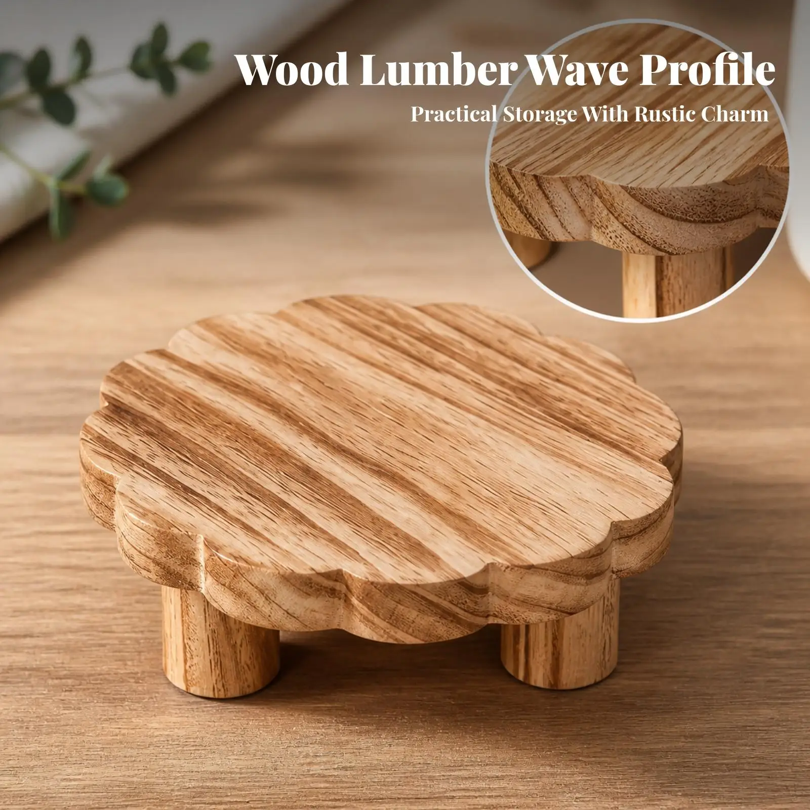 Four-Tier Wooden Display Rack with Cylindrical Legs Versatile Wooden Tiered Display Organizer Waterproof Freestanding Tiered
