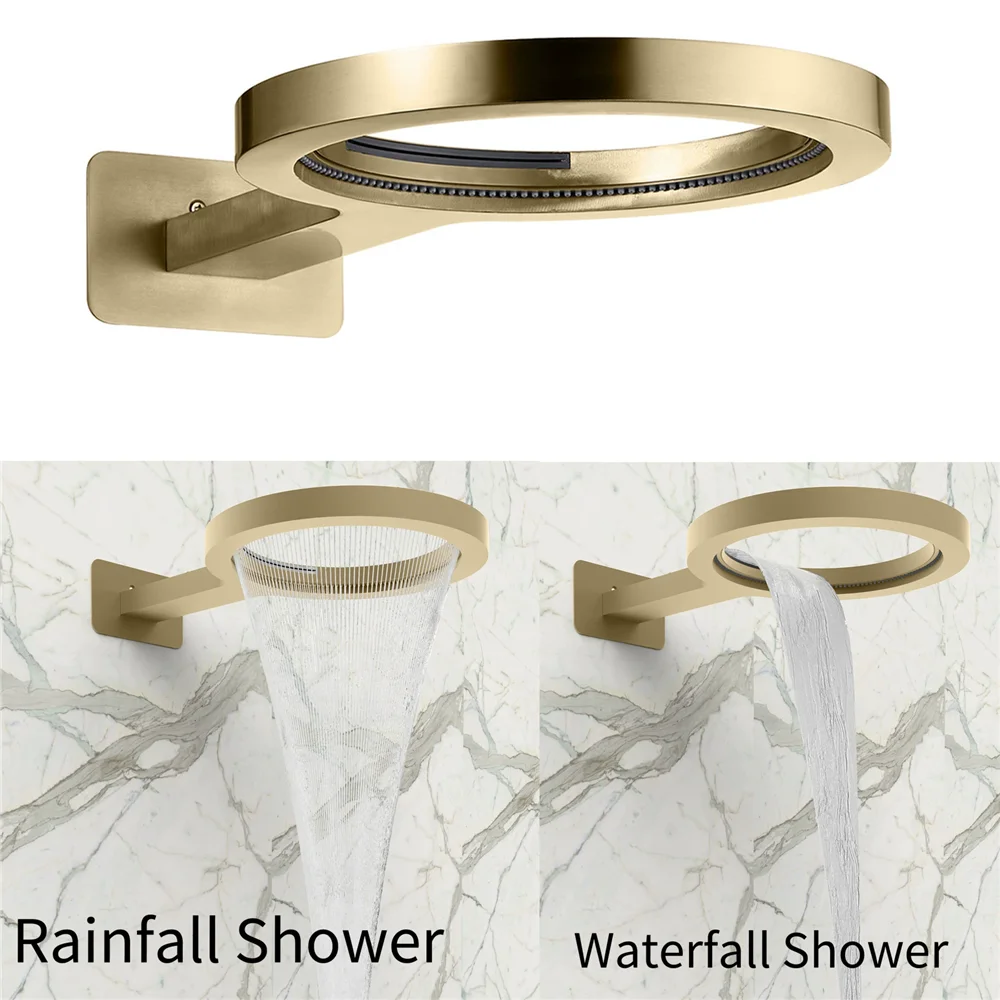 Brushed Gold  Bathroom Shower Faucet In Wall Black Bath and Shower Faucet Set Brass Chrome Shower Mixer Bath and Rainfall Shower