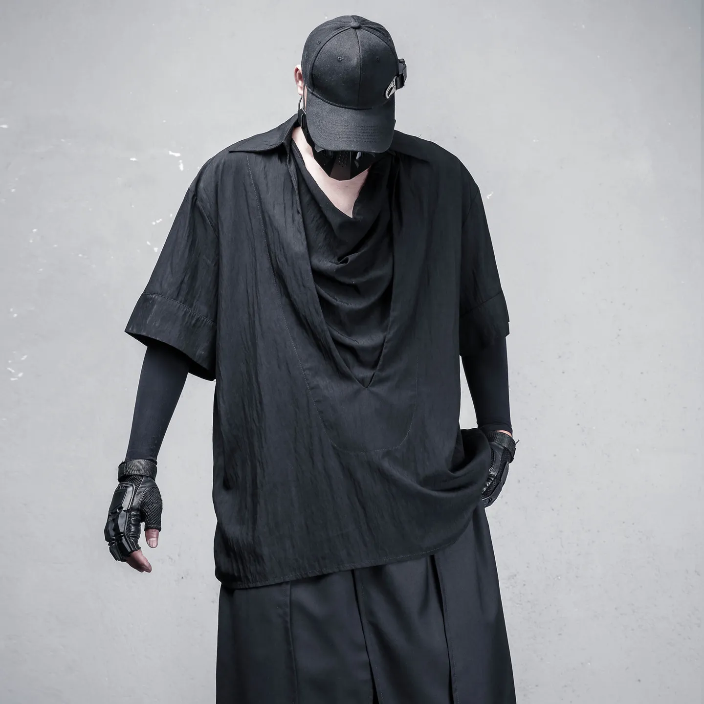 Wind Stand Cut Fake Two-Piece Pile Collar Design Short-Sleeved Shirt Men's Summer Thin Dark Collar Top