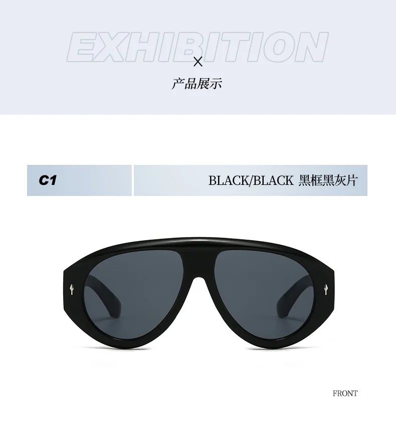Vintage Übergroße Einteilige Sonnenbrille für Damen Neue Mode Nietenverzierte Ovale Sonnenbrille für Herren Schicke Outdoor Hip-Hop-Brillen – Detail 9