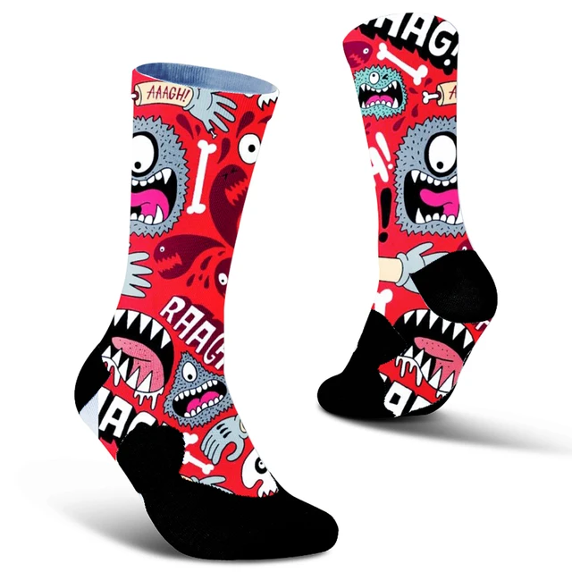 Skarpetki z nadrukiem Doodle Trend w modzie Hip Hop zakolanówki Kolorowe wesołe śmieszne bawełniane skarpetki rowerowe Harajuku