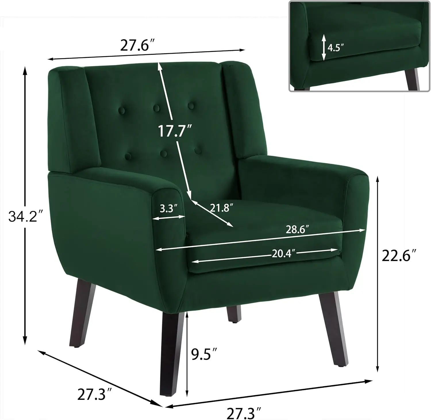 Modern Accent Chair, Velvet Upholstered Armchair, Purple | Comfy Wingback Chair with Removable Cushion, Wood Frame, Button