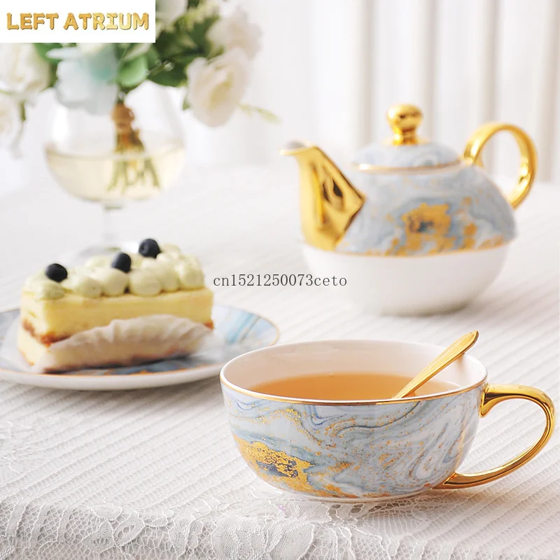 European high-end gold edged tea set, ceramic mother and child pot, single person 1 cup, 1 pot, afternoon tea, one person pot