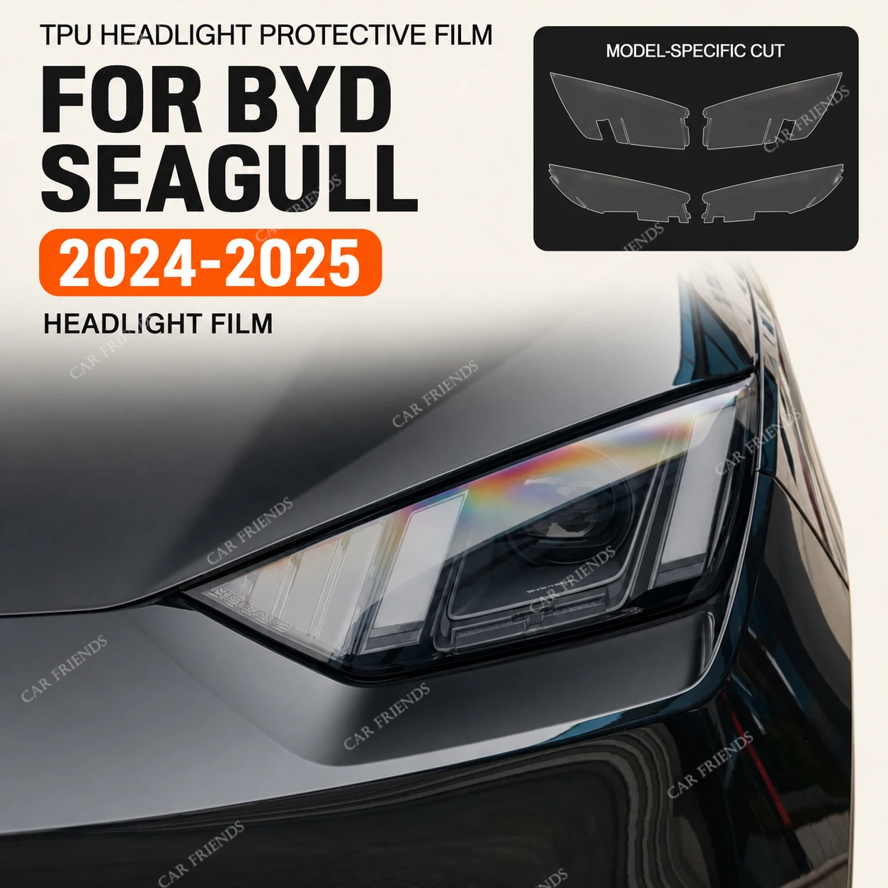 2x Custom Fit TPU Headlight Protective Film for BYD Seagull 2024-2025 Smoked