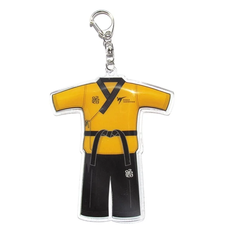 Wholesale 3D Design Uniform Key-chain 12 Pcs Taekwondo Custom T Shirt Dress Cloth Shaped Key Chain Key-ring Schlussel ring