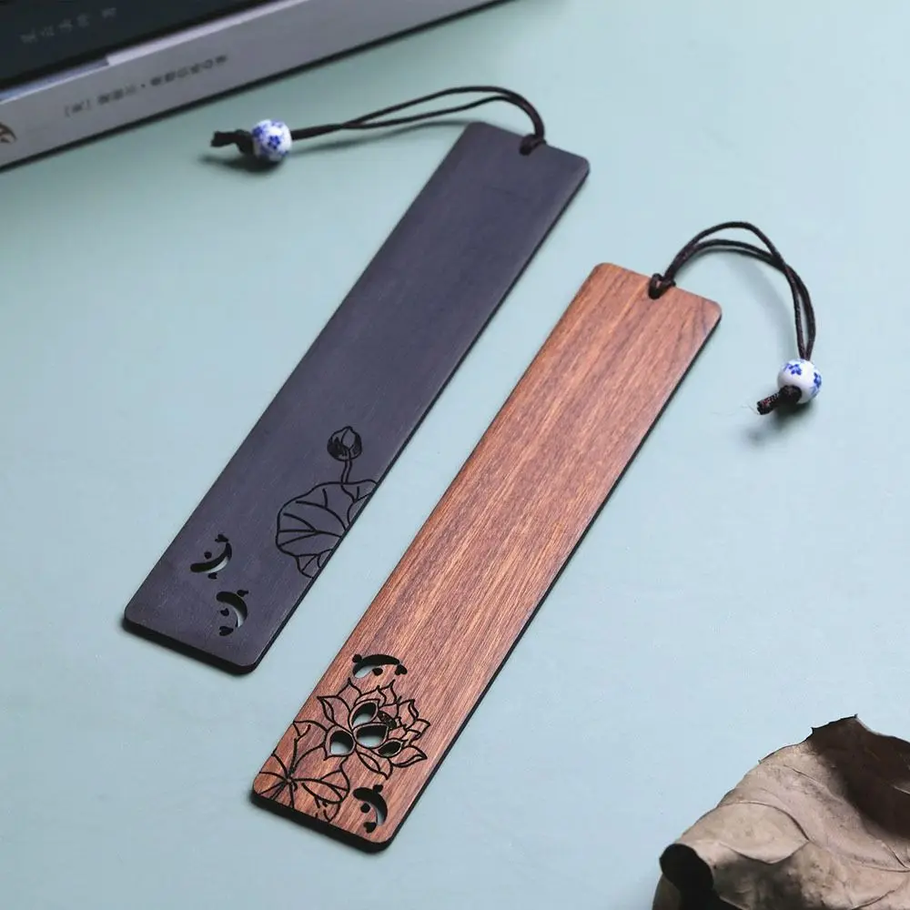 

Chinese Style Vintage Bookmark Durable Wooden Lotus Pond Moonlight Pagination Mark Retro Stationery Book Page Marker Student