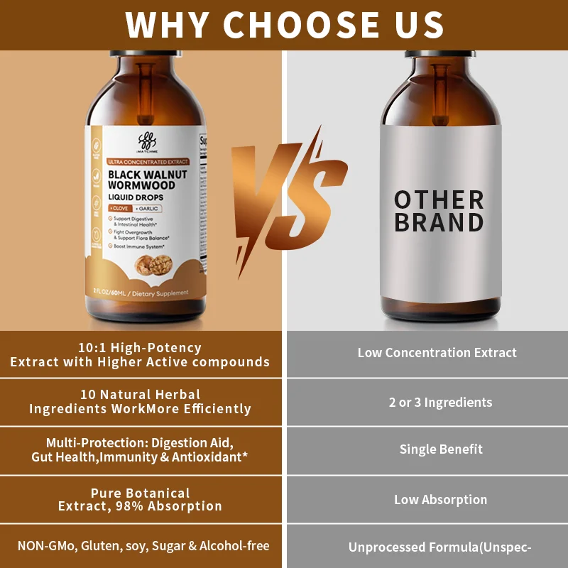  قطرة الجوز الأسود العضوي مع خشب الشيح والثوم، مكمل عشبي لتنظيف الأمعاء وإزالة السموم ورفاهية الجهاز الهضمي