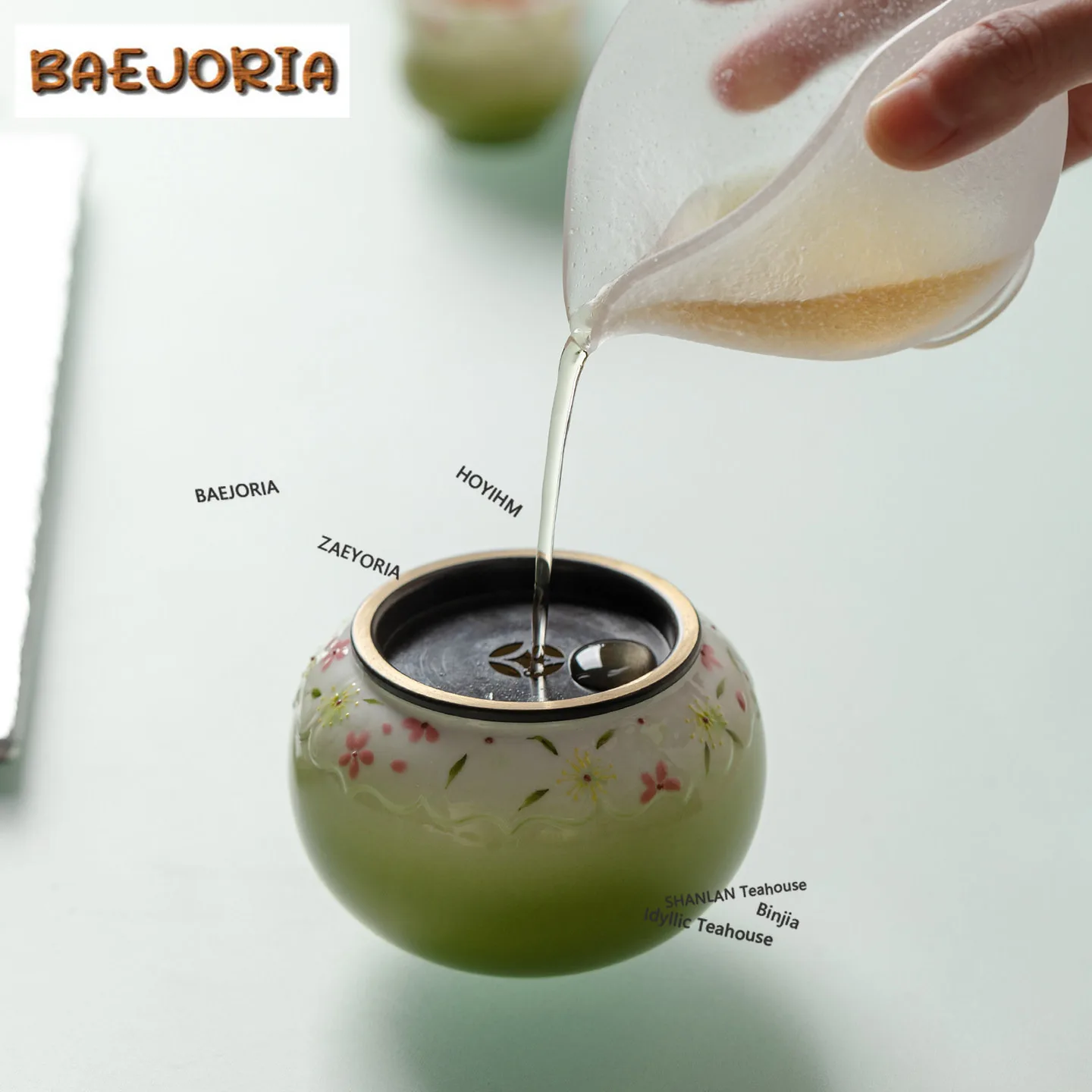 BAEJORIA Hand-painted Light Green Floral Jianshui Washing Cup Bowl Writing-brush Washer Tea Residue Barrel Chaxi Cha Ornaments