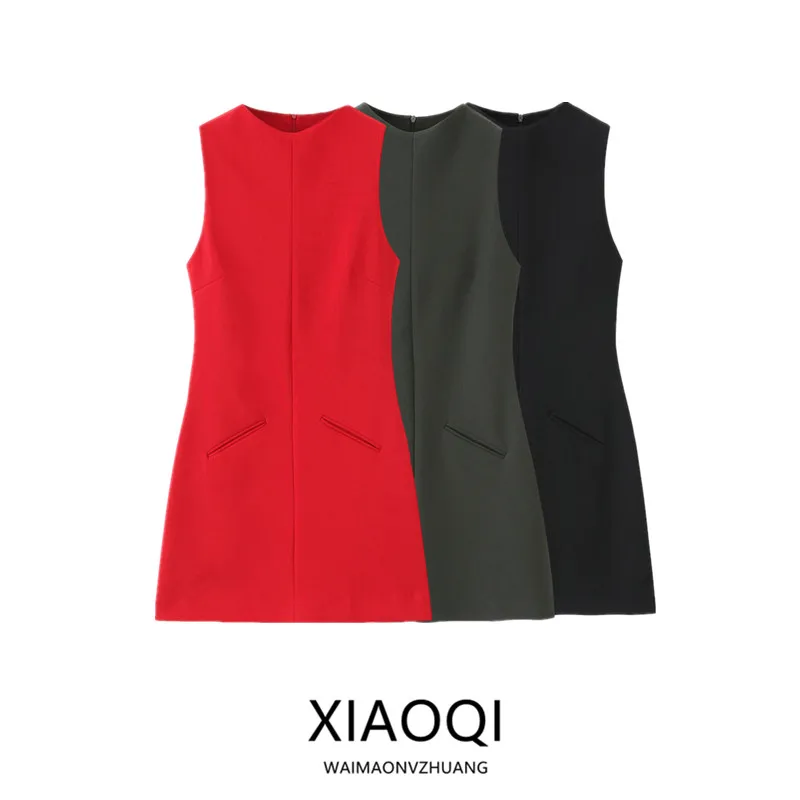 Vestido Curto Slim Fit Tricolor F Primavera 2025, Vestido Justo Versátil, Estilo para o Dia a Dia, Sem Mangas, Decote ...