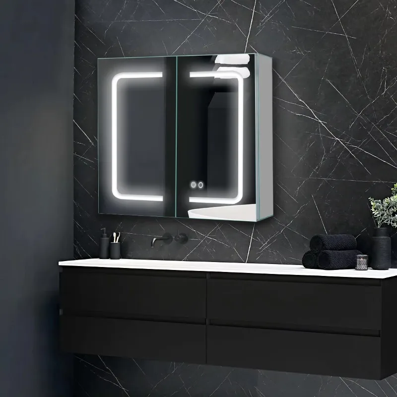 High-end moderno diodo emissor de luz iluminação cômoda medicina espelho gabinete anti-nevoeiro instalação de montagem na parede do banheiro