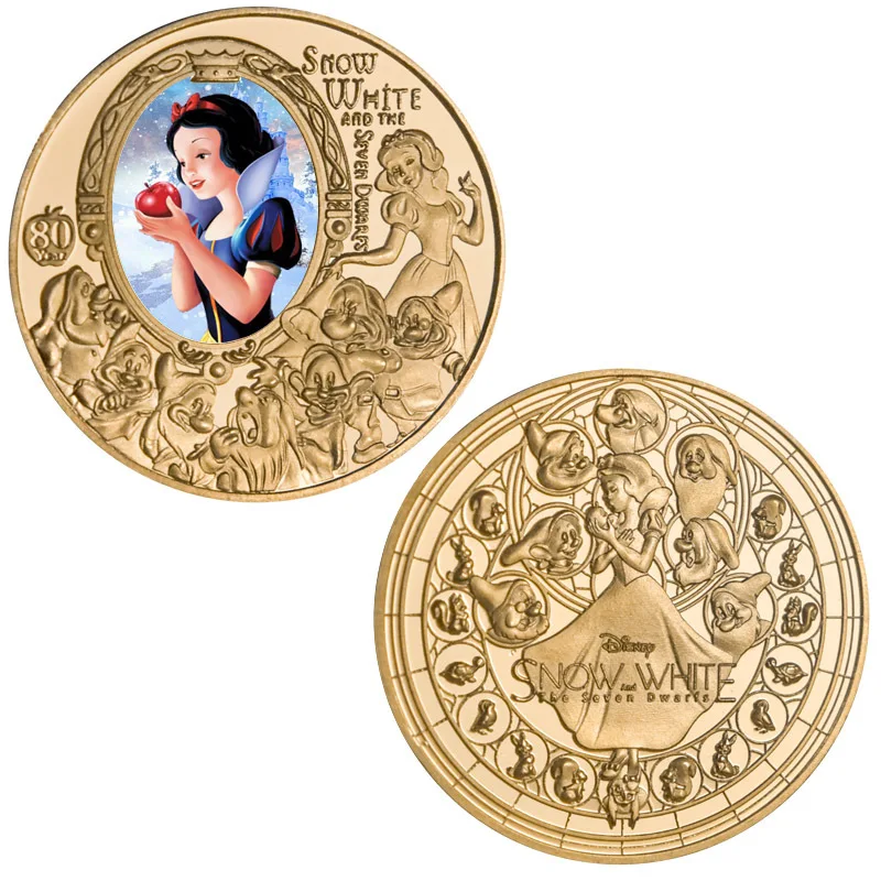 Figuras de acción de monedas conmemorativas de Disney, juguetes de dibujos animados de monedas de Metal conmemorativas de Blancanieves, colección de recuerdos, regalos para niños