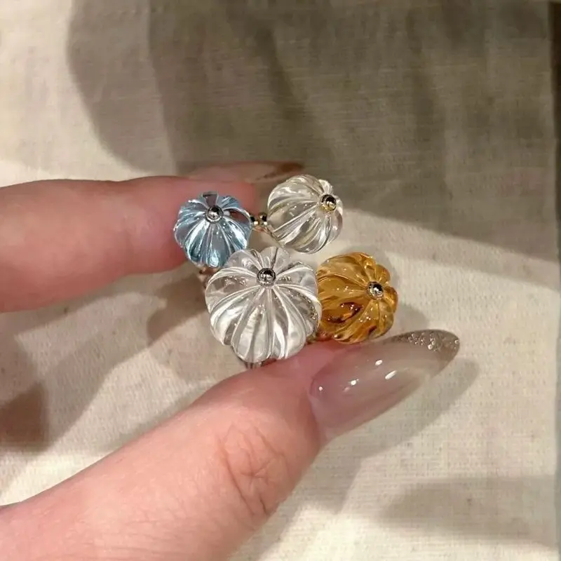 Fashion Trendy Crystal Pumpkin Open Rings for Women Dopamine Exquisite Design Daily Commuting Versatile Hand Decorations Jewelry