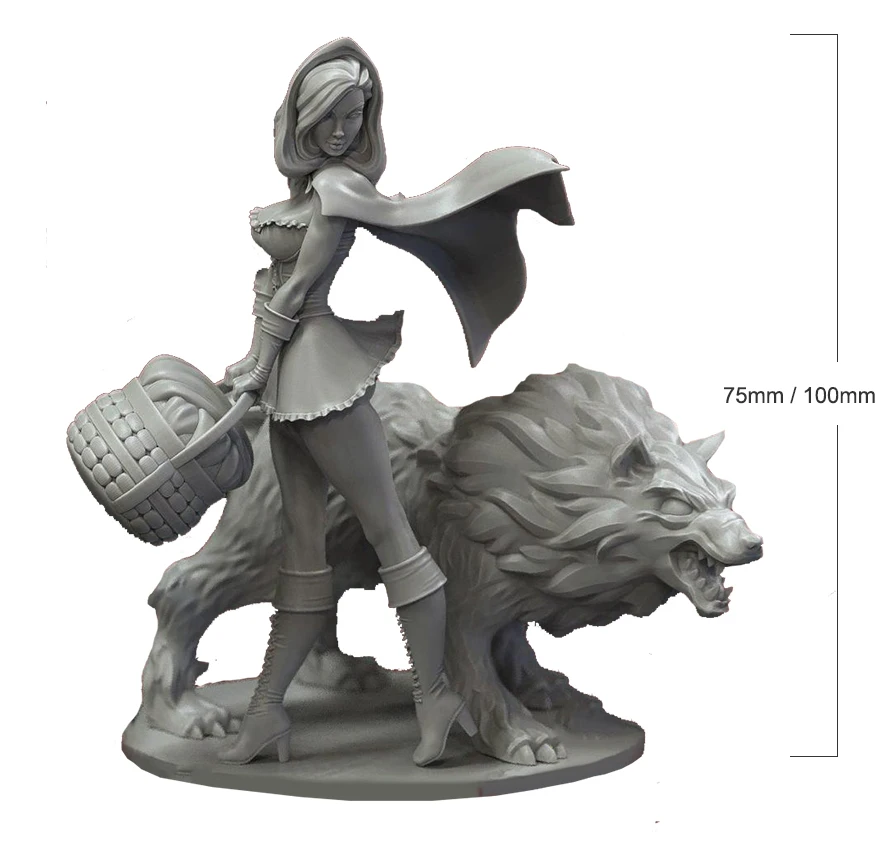 

1/24 75mm 1/18 100mm Resin Model Kits The Litte Girl and Wolf Figure Unpainted No Color RW-226