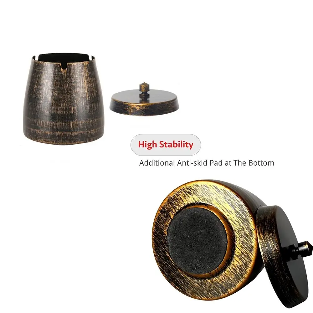 Portable Metal Ashtray with Lid Bronze Retro KTV Ashtray Bedroom Decoration