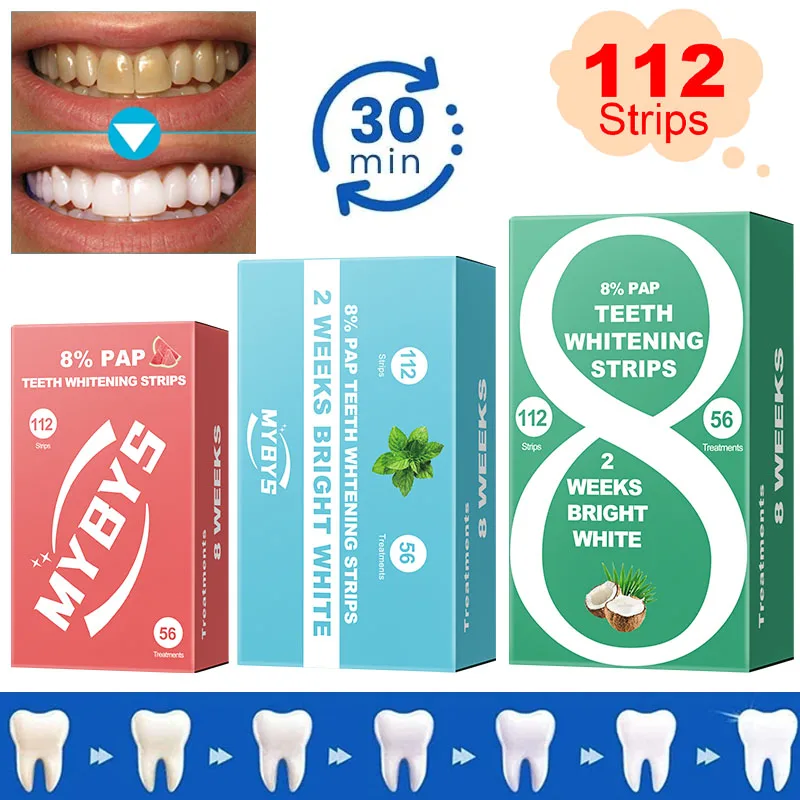 

MYBYS Teeth Whitening Strips Original Dental Whitening Dentist Oral Hygiene Care Sticker False Teeth Veneers Whiten Gel 112 Pcs