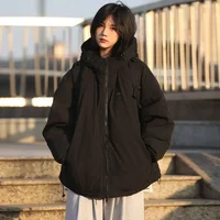 Preppy Padded Jacket Japan Style Thickened Plush Zipper Parkas Women's College Men's and Women's Warm Hooded Loose Winter Coat 2