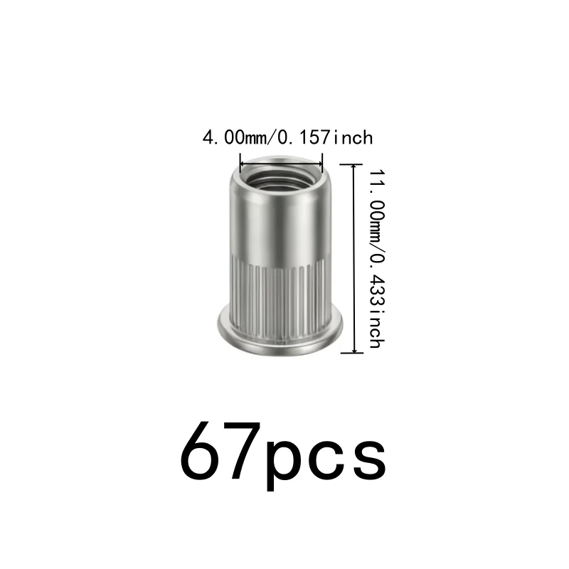 67 pcs M4 Corrosion Resistant Threaded Insert Nuts, great for DIY Hardware Projects, Flat Head Knurled Body