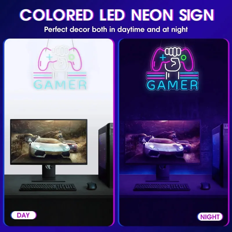 Imagem -05 - Gamer Neon Sign For Bedroom Wall Decor Grande Luz Colorida Gaming Video Presente para Meninos Teen Kids Gamers