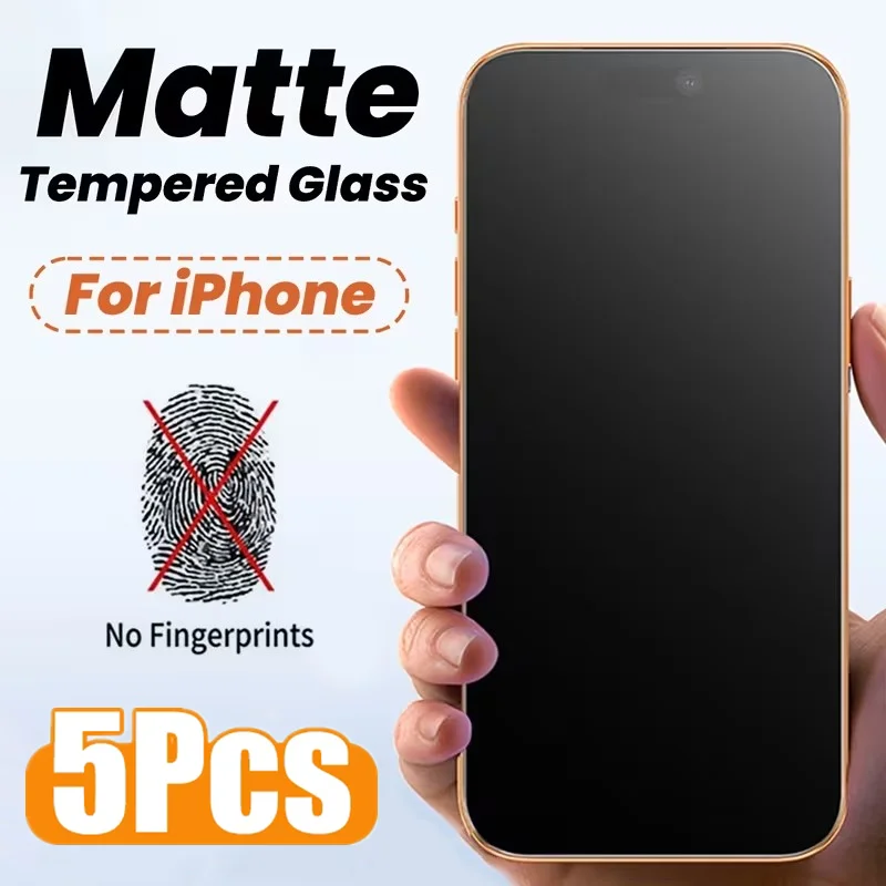 

5Pcs Matte Tempered Glass For iPhone 17 15 14 11 12 13 16 Pro Max Mini Frosted Screen Protector For iPhone 16 15 Plus XR X XS