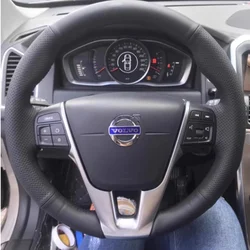 Black Genuine Leather Steering Wheel Cover Hand-stitched Car Steering Wheel Covers For Volvo S60 V40 V70 V60 2014 XC60