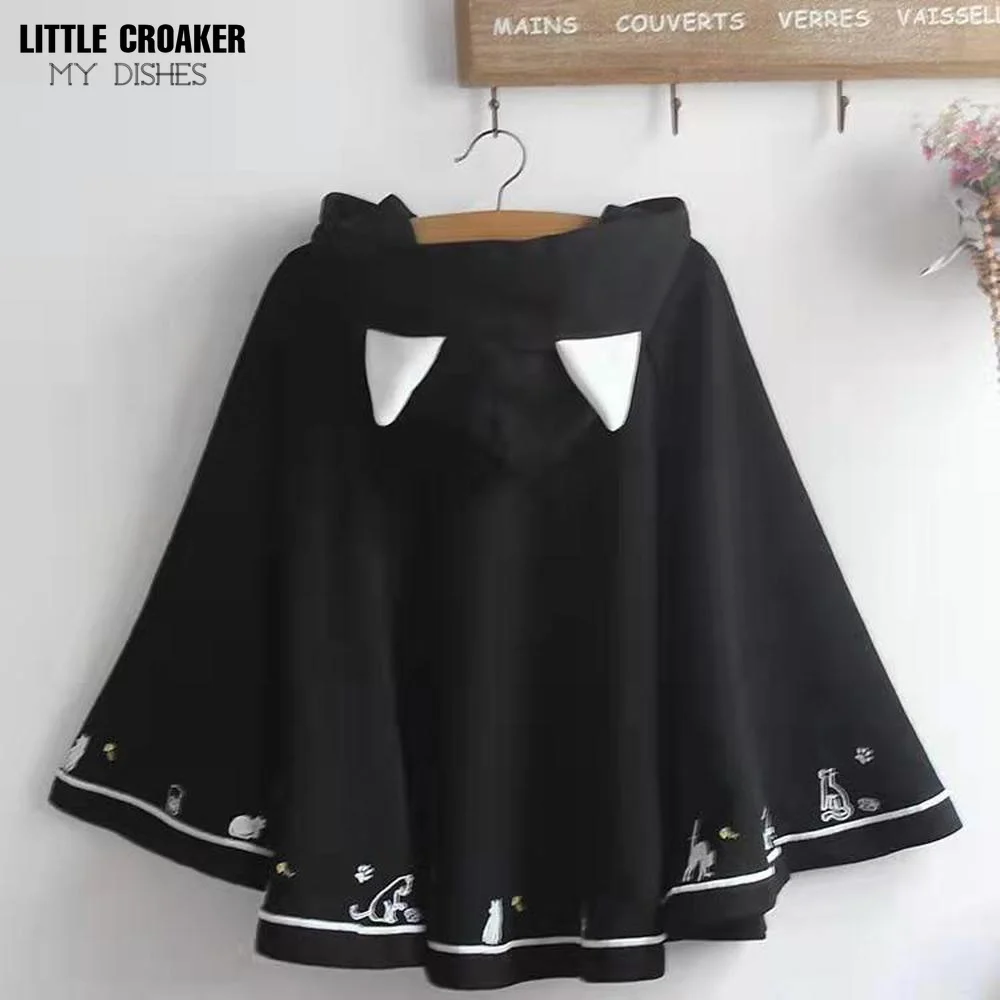 Lolita Cloak bluza Harajuku Cloak japoński boże narodzenie kobiety Sweetshirts polar Cape luźny sweter rękaw w kształcie skrzydła nietoperza płaszcz