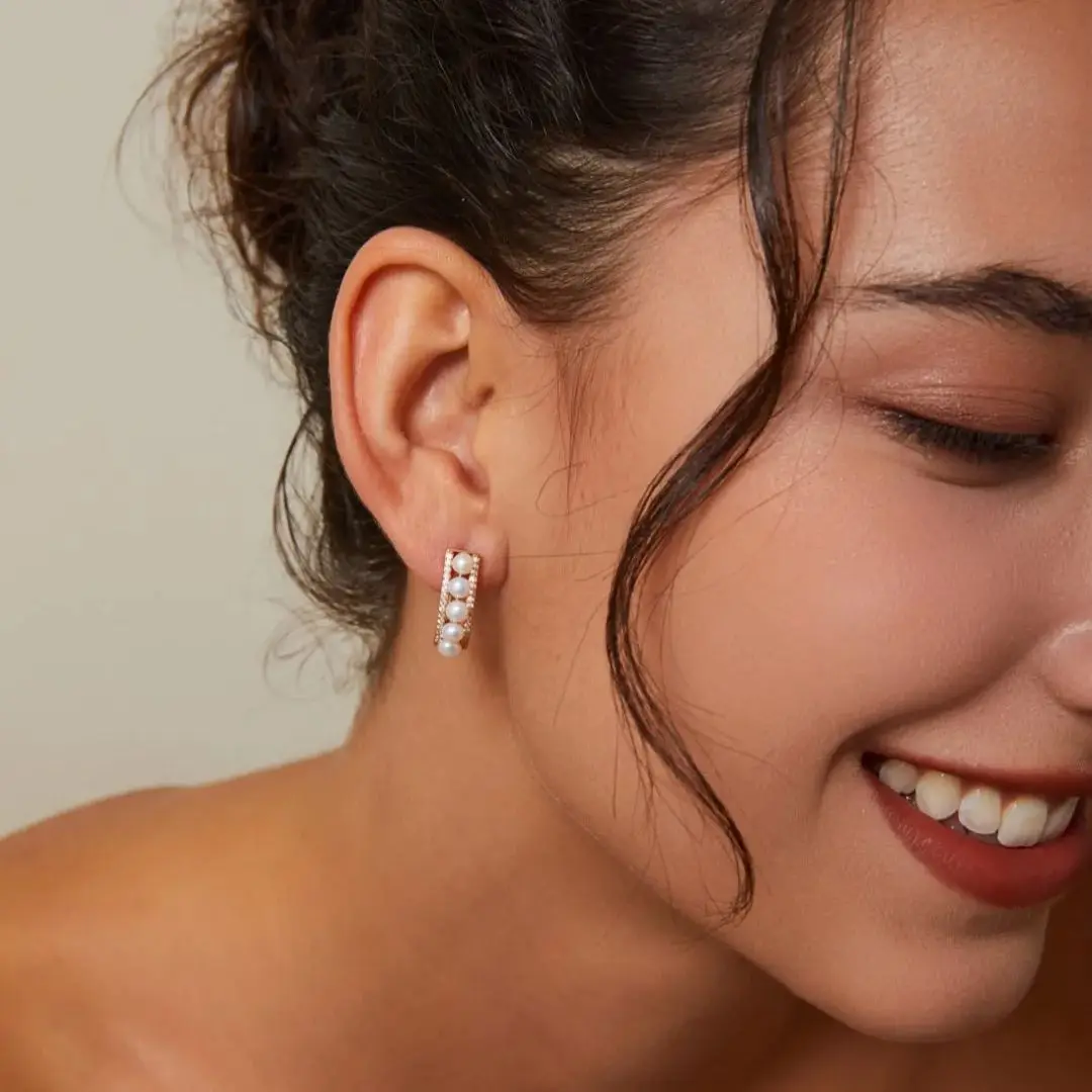 

925 Silver With Natural Freshwater Pearl Earring 18K Gold Plated Zircon Trendy Pearl Earring Jewelry Christmas Gifts For Women