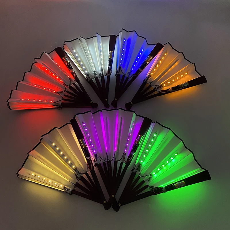 Carnival Halloween Party Fan LED Neon Light Rave Fan Folding Luminous Fan Wedding Hand Fan Glowing in the Dark Party Decor Props