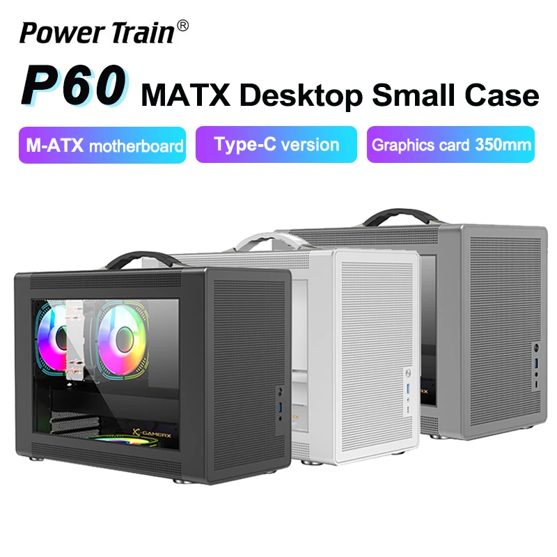 Power Train P60 M-ATX Portable Computer Case ITX Motherboard ATX/SFX Power Supply Support U3 Type-C Desktop MINI Small Chassis