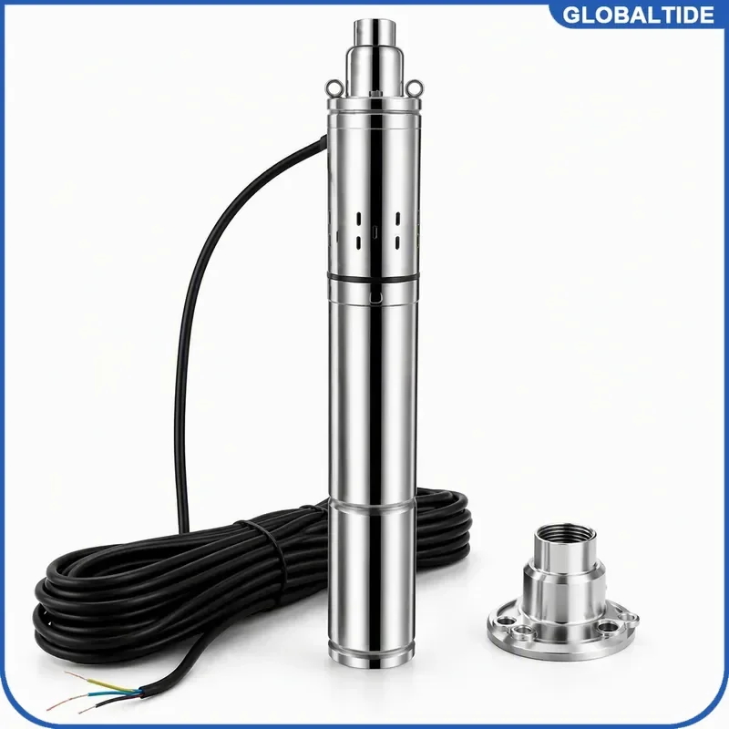 Electric High Head Screw Submersible Well Pump 220V Deep Water Borehole Stainless Steel Solar Compatible Irrigation System