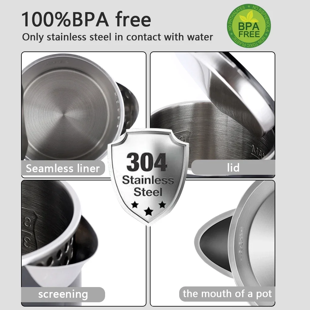 Hervidor eléctrico portátil de viaje de 0,6l, 800W, ahorro de energía, Mini hervidor de té eléctrico de acero inoxidable 304, olla de agua caliente, infusor de té