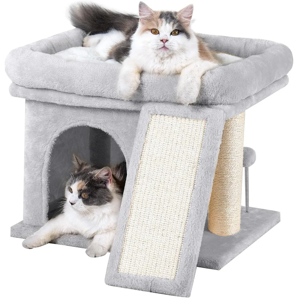 

14in Cat Tree Tower with 20 * 16.5in Perch Bed and Washable Top for Large Adult Cats, Condo and Scratching Post for Indoor Kitte
