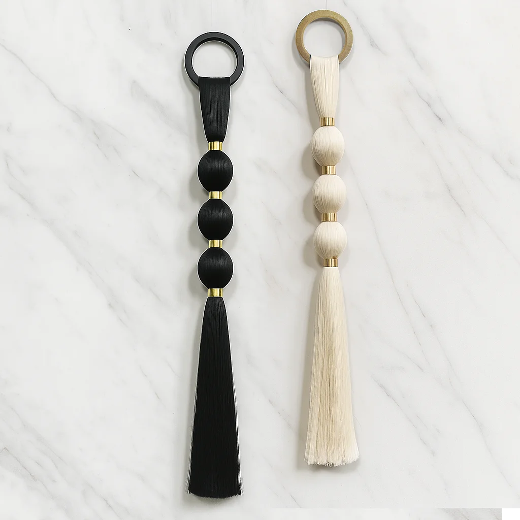 

Minimalist Macrame Wall Hanging with Brass Ring Spherical Balls Neutral Bohemian Macrame Tassel Decor for Scandinavian Home