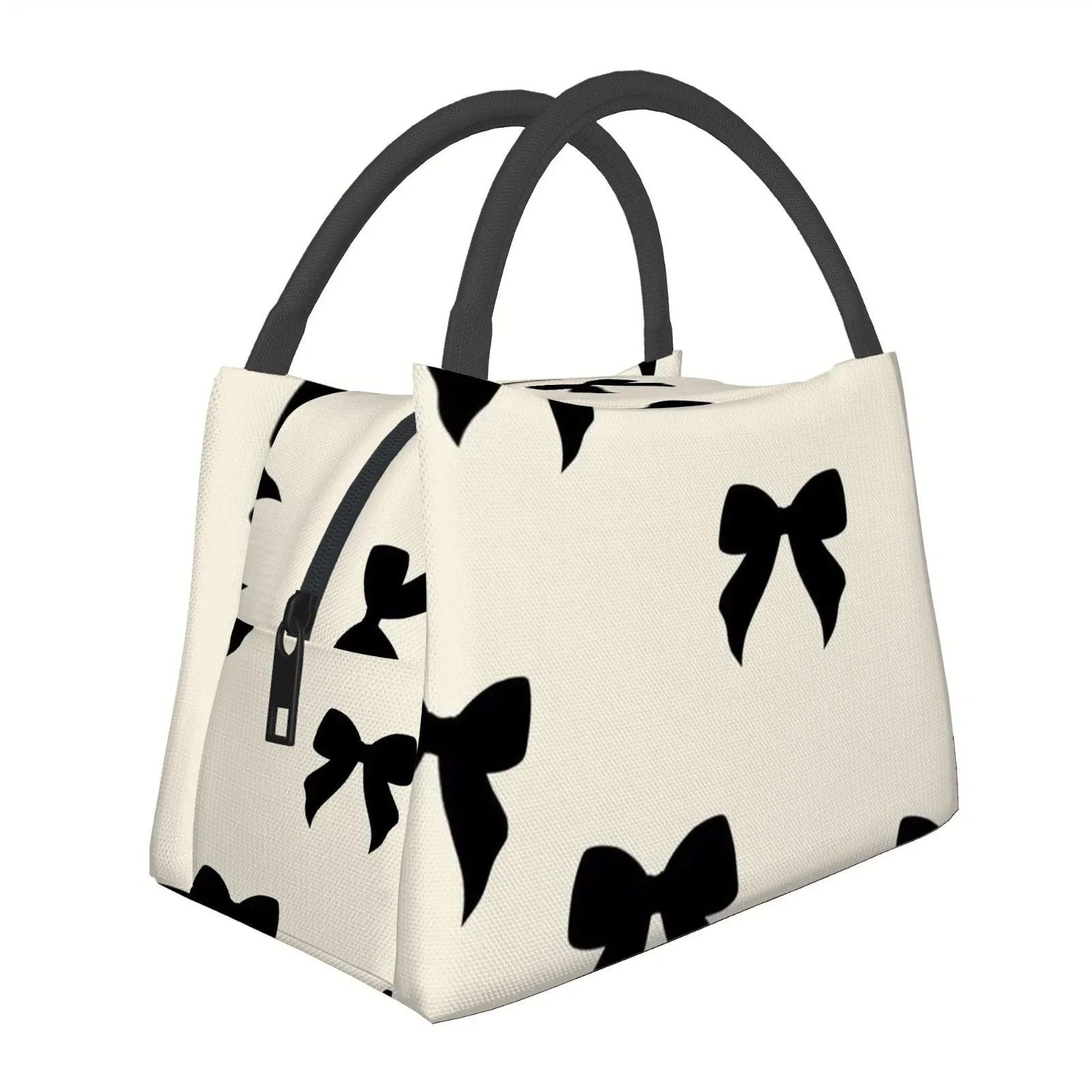1pc a Thermal Bag Featuring Black Bows on a Cream Background This Insulated Bag Is Not Intended for Food