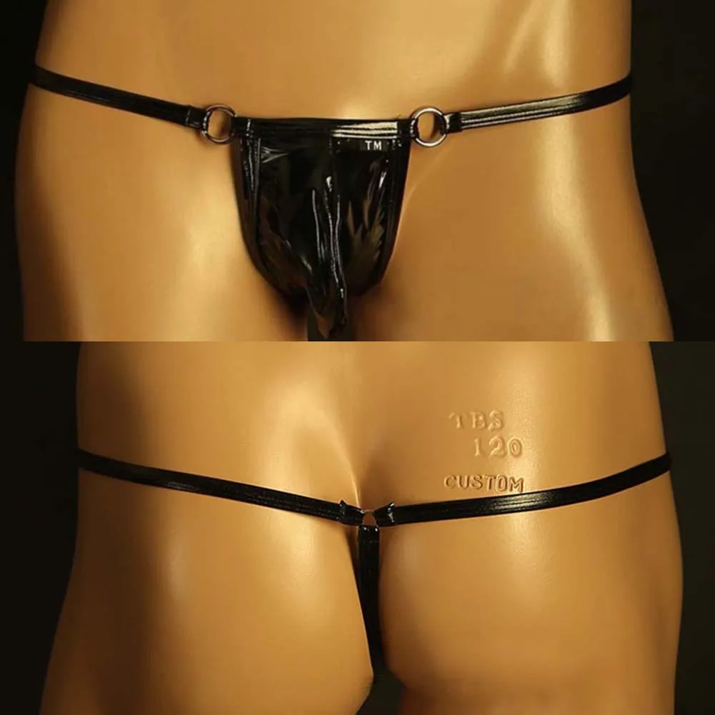 

Men Imitation Leather Thong G-Strings T-Back Sexy Low Rise Bulge Pouch Panties Underwear Male's Sexy Underpant