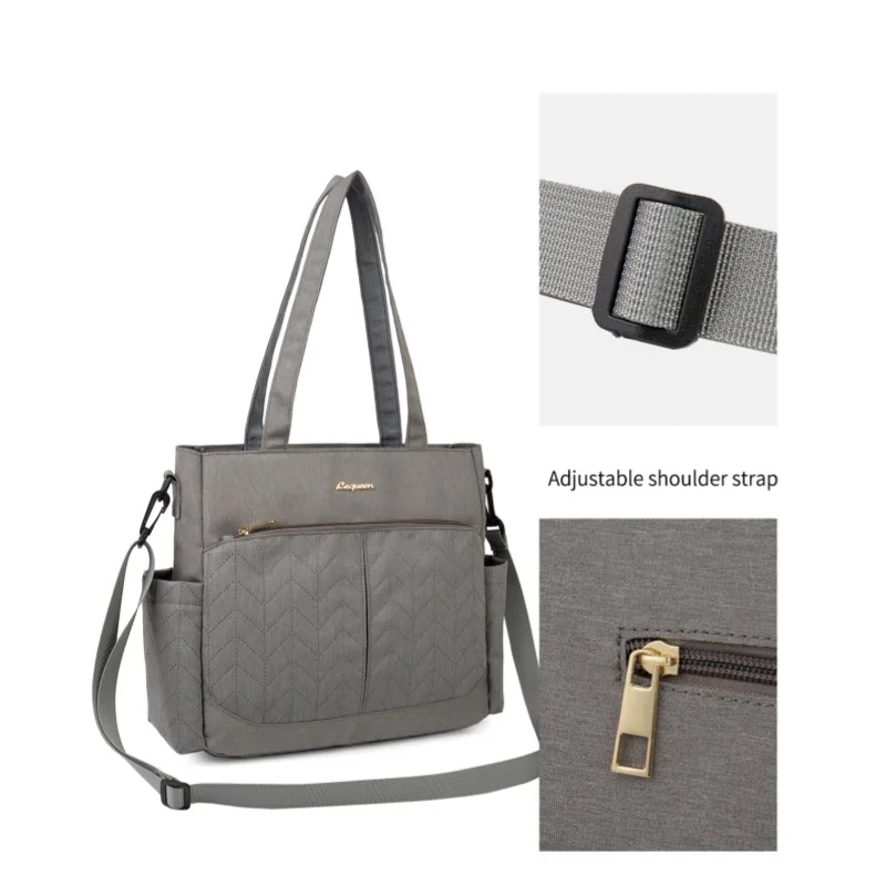 Lequeen-Bolsa de pañales gris a la moda para mamás, mochila de maternidad espacial bien organizada de gran capacidad para cochecitos