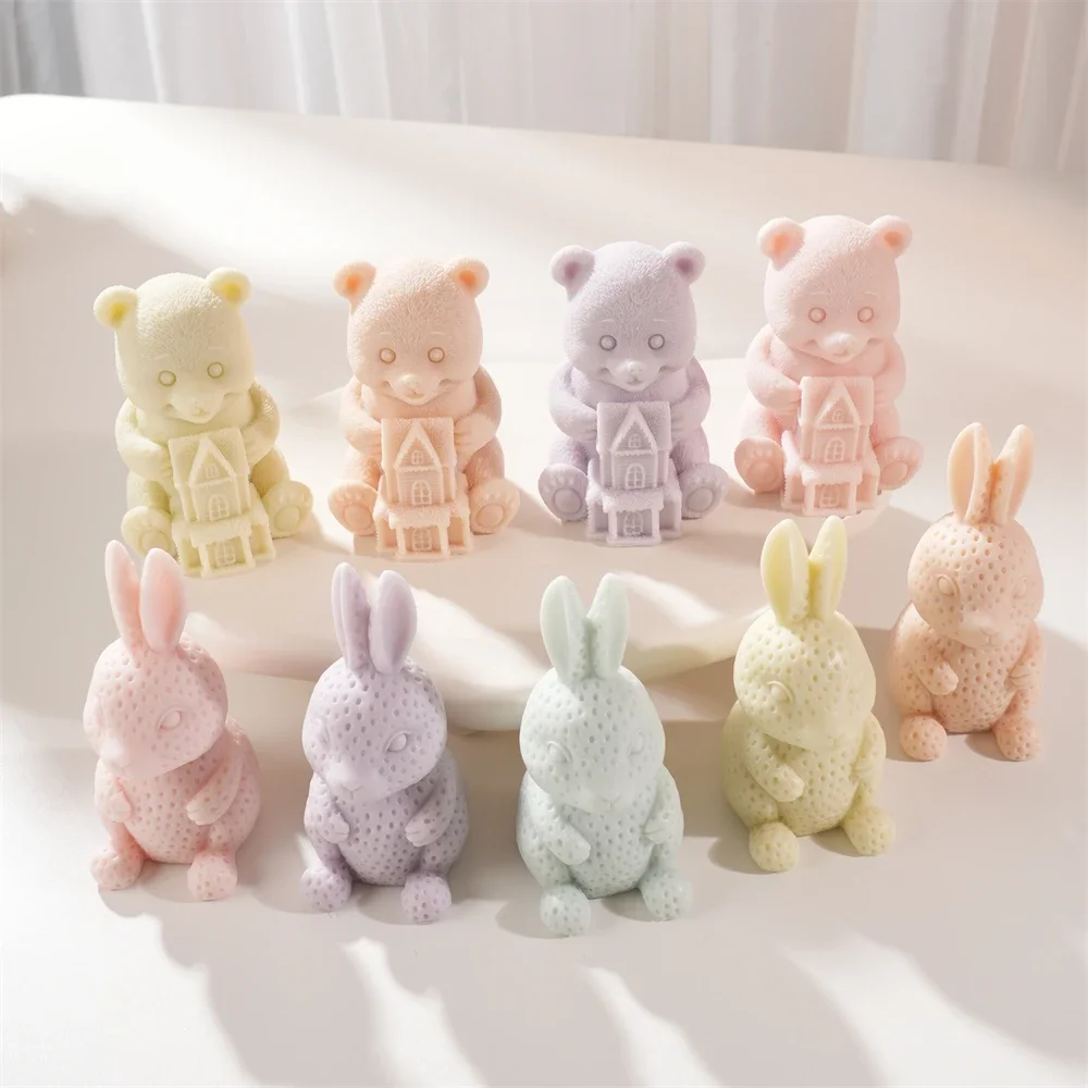 Bear Hold House Silicone Soy Wax Mould Strawberry Bunny Candle Silicone Mold DIY Home Decoration Rabbit Candle Mold - Image 5
