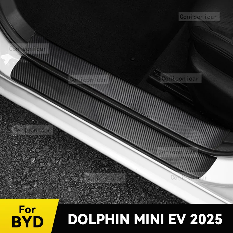 Para byd dolphin mini ev 2025 peitoril da porta do carro placa de chinelo pedal decoração fibra carbono protetor à prova dwaterproof água adesivo acessórios