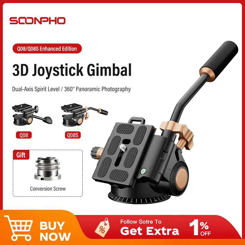 

SOONPHO Q08/Q08S Aluminum Alloy 3-Way Damping Video Head Tripod with 360° Panoramic Shooting For Canon Nikon Sony DSLR Cameras